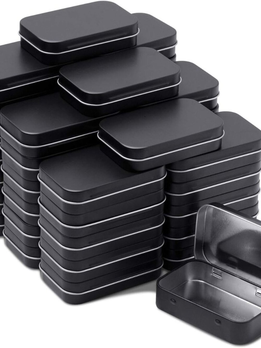 Metal Rectangular Hinged Tins, Pack of 40, Matte Black